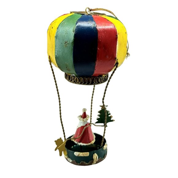 Hot Air Balloon Ornament Metal Santa w Christmas Tree Teddy Colorful Resin Top - Picture 4 of 4
